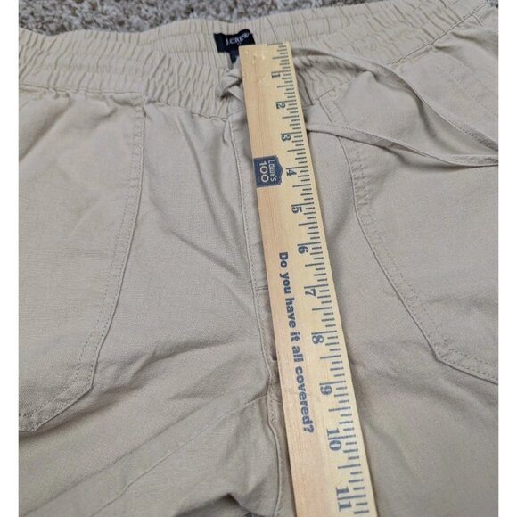 J Crew Crop Cargo Pants Women's Size 6 Beige Linen Cotton Elastic Waist Cropped - Picture 6 of 7